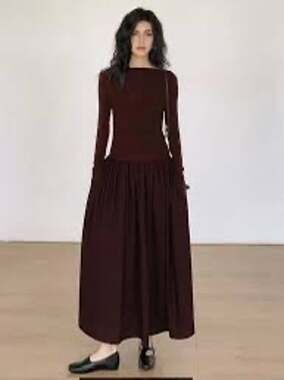 COMMENSE Pleated Patchwork Knit Long Sleeve Midi Dress Size X Small NWT